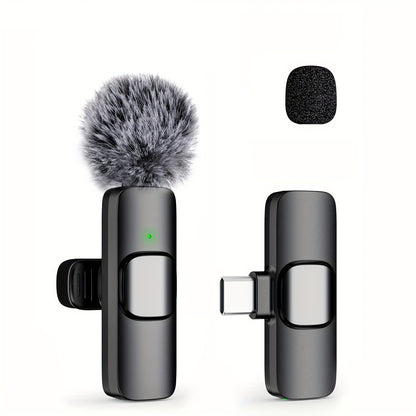 Clearance And Closeout! Clip-On Wireless Microphone with Wireless, 2--1 Voice Control & One-Touch Recording, 360° Omnidirectional, USB-C Rechargeable, Noise Reduction for Streaming, Podcasts, Vlogging, Streaming Audio Gear | Sleek Black Microphone |
