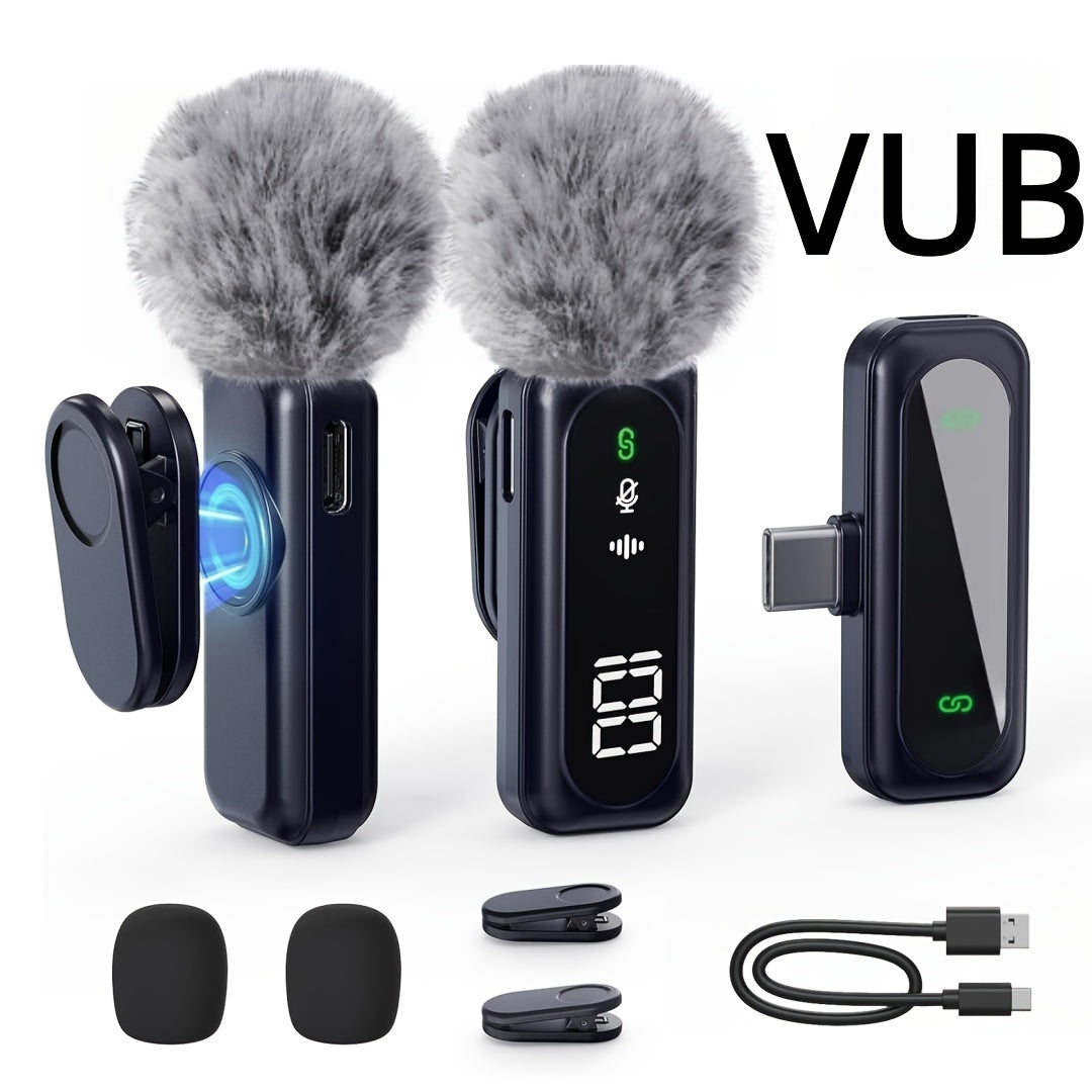 Professional Wireless Lavalier Microphone with Digital Battery Display, Feather Windshield, 360° Omnidirectional, USB-C Connector, 100ft Range, 2.4G Wireless Function, DSP Chip Professional Noise Reduction, Rotatable Magnetic Clip, Microfono Para