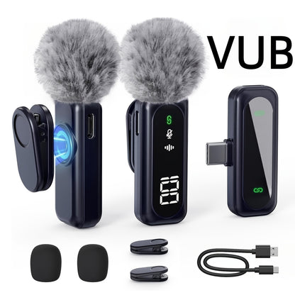 Professional Wireless Lavalier Microphone with Digital Battery Display, Feather Windshield, 360° Omnidirectional, USB-C Connector, 100ft Range, 2.4G Wireless Function, DSP Chip Professional Noise Reduction, Rotatable Magnetic Clip, Microfono Para
