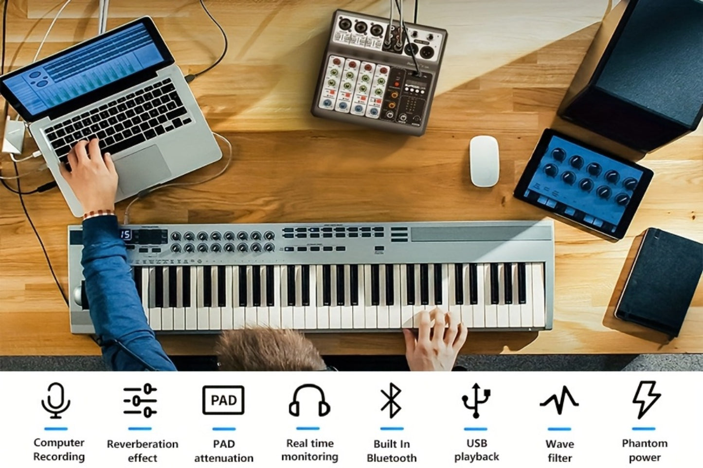 USB Audio Interface, Wireless, USB, Aveek, Professional, Mixer for Recording and Streaming