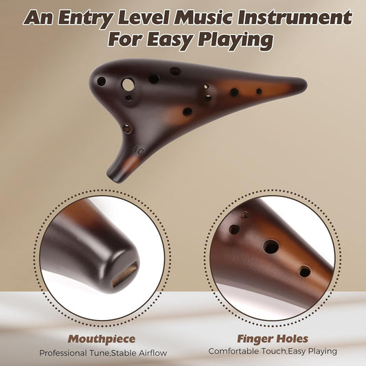 "Forest Whisper" 12 Hole Ocarina Classic Straw Fire Masterpiece Collectible, Alto C Ceramic Ocarina - Highly Recommended Christmas Gift Idea by OcarinaWind Music Instrument Shop Owner