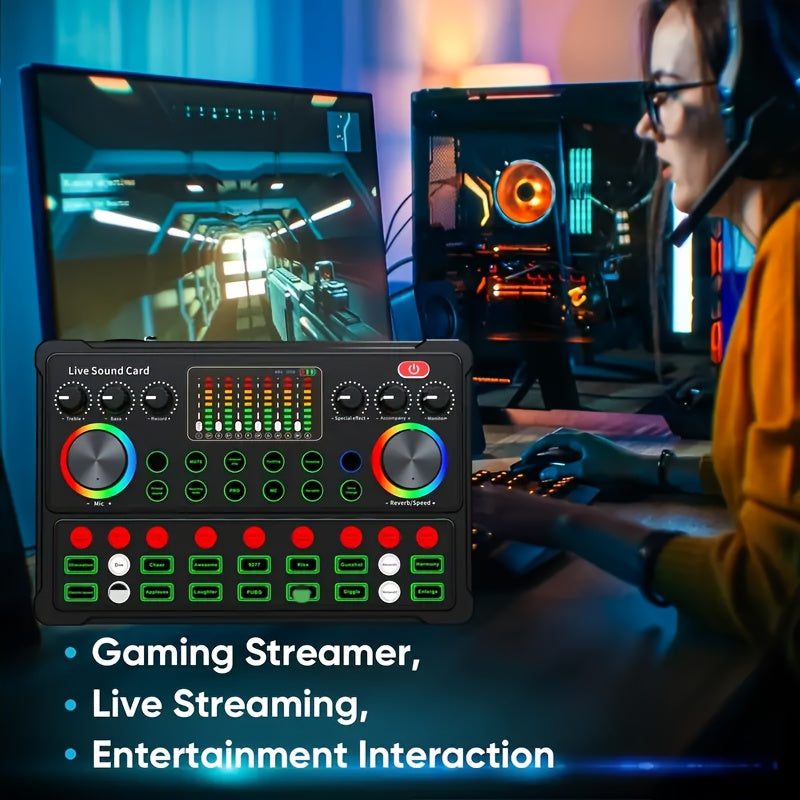 Podcast Equipment Bundle, Live Sound Card with Dj Mixer Effects & Voice Changer, F998 Live Sound Card Audio Mixer with Studio Condenser Microphone, Perfect for Live Streaming, Podcasting, Gaming & DJ.