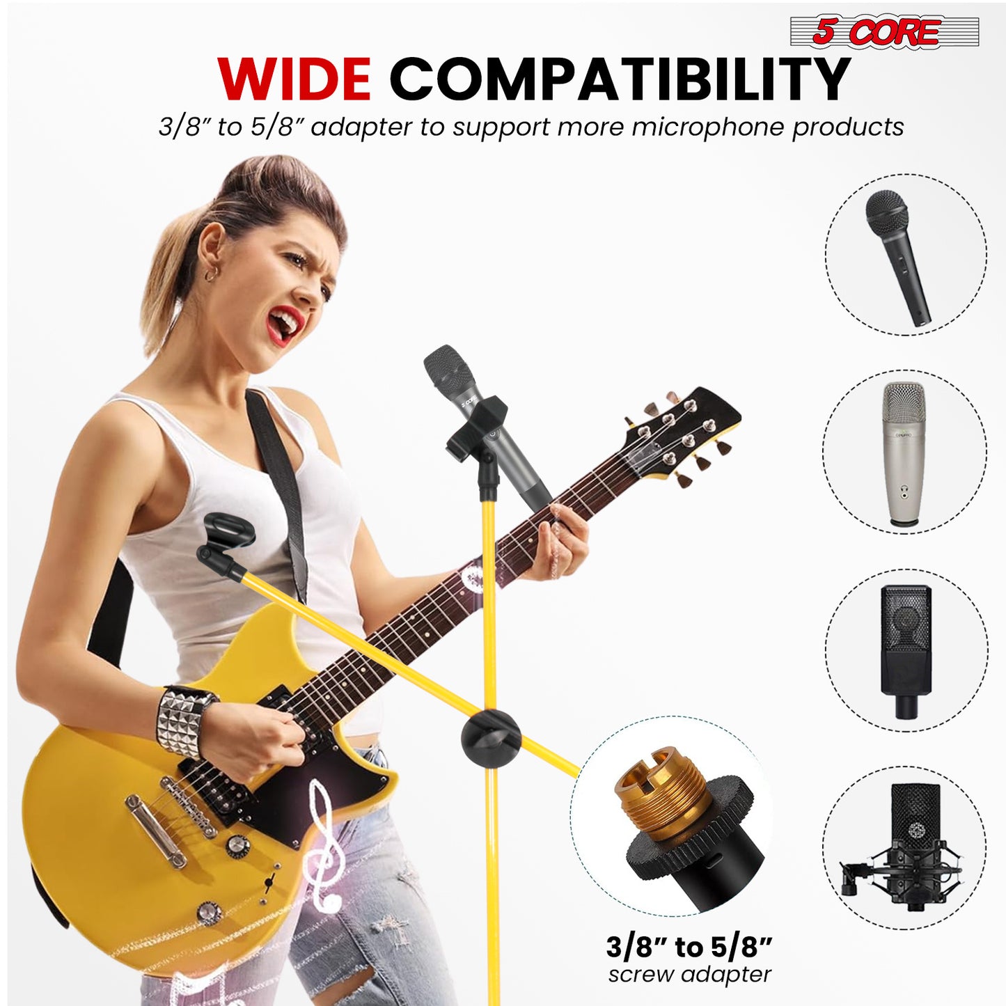 5 Core Microphone Stand Floor 2 Mic Clips Universal Height Adjustable 63" Dual Tripod Mic Stands w Telescoping Boom Arm Foldable Portable