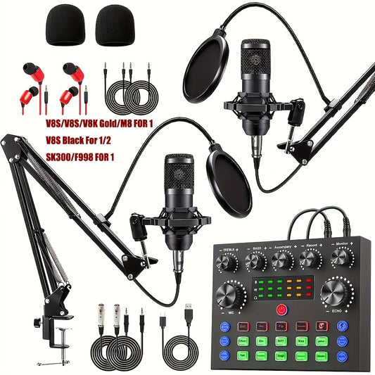 [Portable Recording Kit] Portable Compatible Home Studio Recording Kit With Condenser Microphone & Music Mixer Equipment Suitable For Podcasting, Streaming, Voice Overs, - For Smartphones/Tablets, Type- (No Adapter Included)