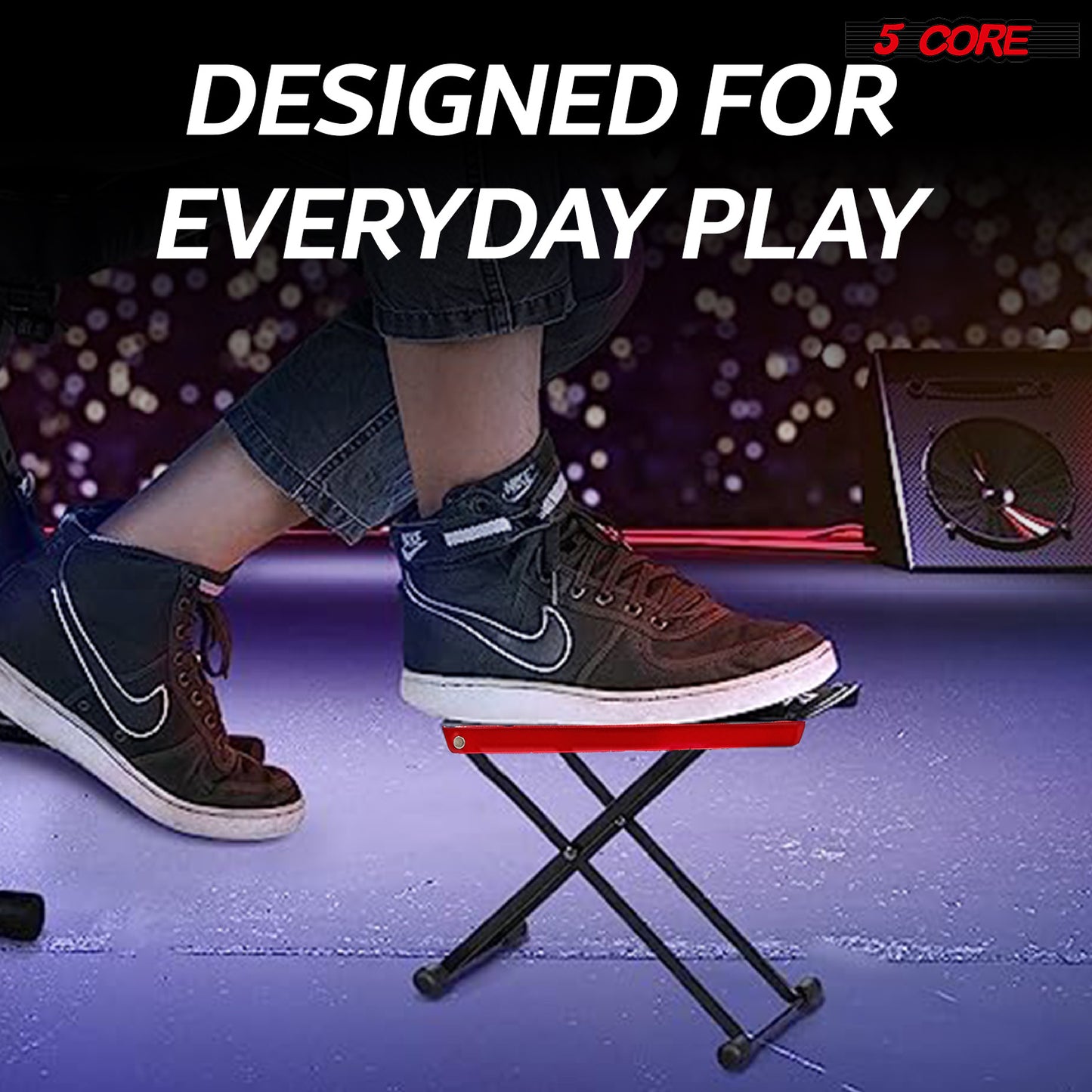 5 Core Guitar Foot Stool Height Adjustable Folding Leg Rest Portable Classical Footrest