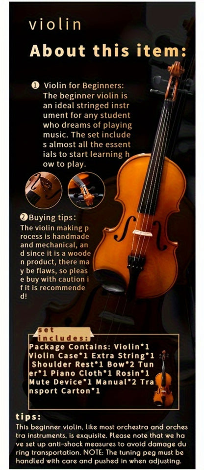 Full Size Violin, 4/4, Full Size, Beginner, Set, Adult for Lessons and Practice
