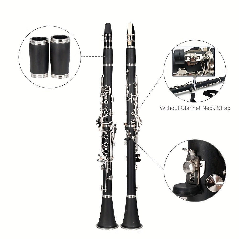 B-Flat Clarinet, 17 Keys, 10pcs, Glarry, Keys, Set for Lessons and Practice