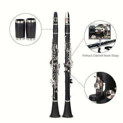 B-Flat Clarinet, 17 Keys, 10pcs, Glarry, Keys, Set for Lessons and Practice