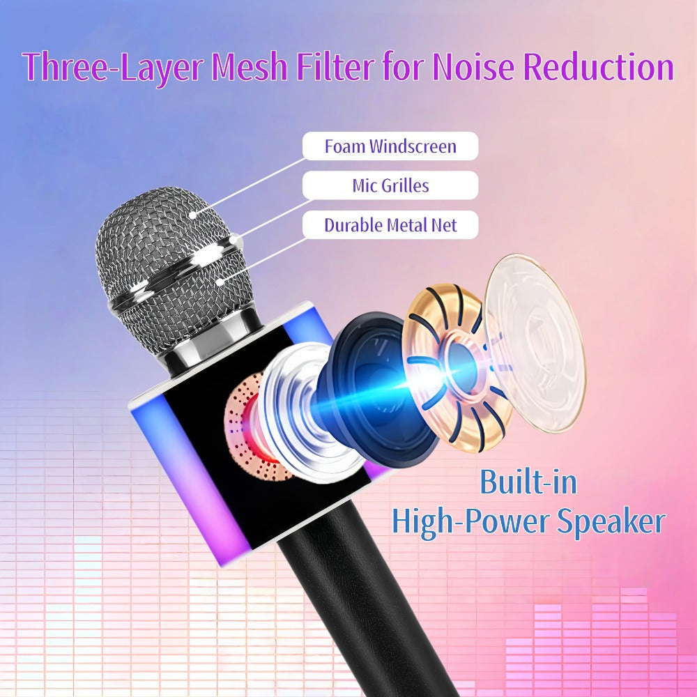 6-in-1 Wireless Karaoke Microphone Speaker with LED Lights and TWS