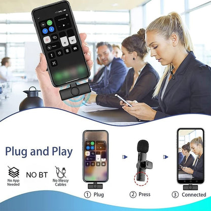 2pcs Wireless Lavalier Microphones with Adapters for Mobile Phones-for Android, iPad, Tablets - Mini Mics with Noise Cancellation, 70ft Transmission Range - Professional Clip-on Microphones for Video Recording | Wireless Microphone | Gift