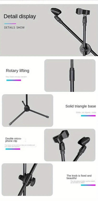 Adjustable Tripod Microphone Boom Stand for Studio, Podcast and Stage