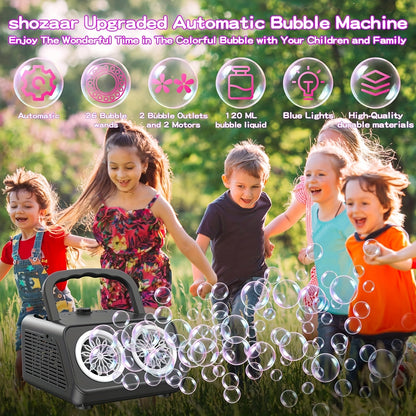 Upgrade Automatic Bubble Blowing Machine, 2 Fan Bubble Blowing Machines, 30000+bubbles Per Minute, White And Black Electric Bubble Machine, Plug-in Or Battery Operation, Outdoor Bubble Toy