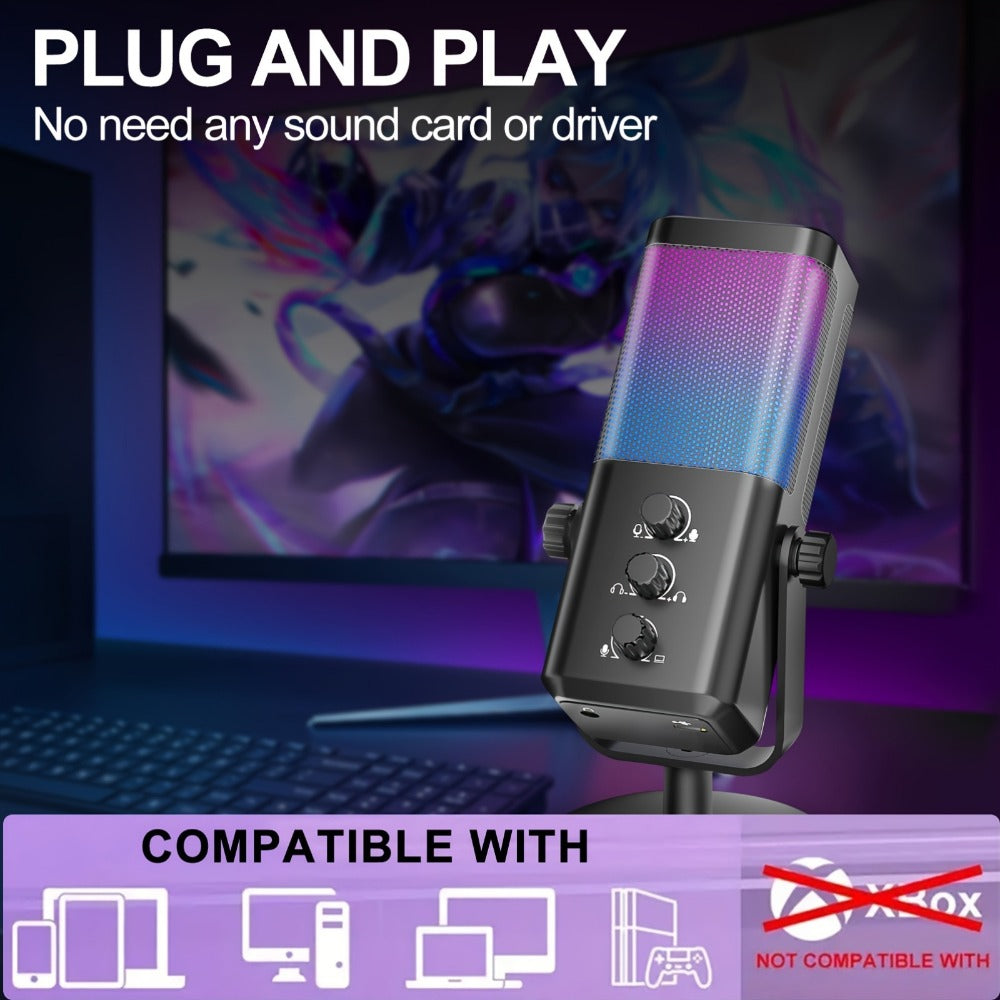 Recording Microphone, RGB, USB, Gaming, Game for Recording and Streaming
