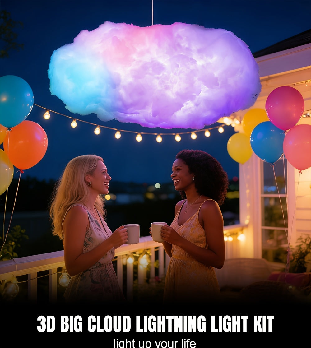 3D Thunder Cloud LED Light DIY Set with Music Sync, RGB Multicolor Changing Strip Lights USB Powered, Wireless Remote, 360 Degree Wall/Ceiling Mount, Bedroom, Gaming Room, St. Patrick's Day, Valentine's Day Gifts, Birthday Party Decorations