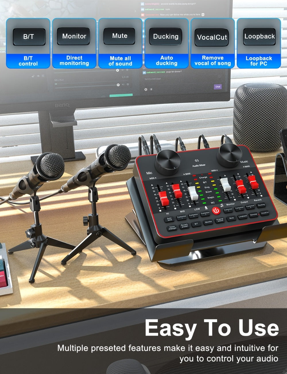 USB Audio Interface, Adjustable, USB, Podcast, Equipment for Recording and Streaming