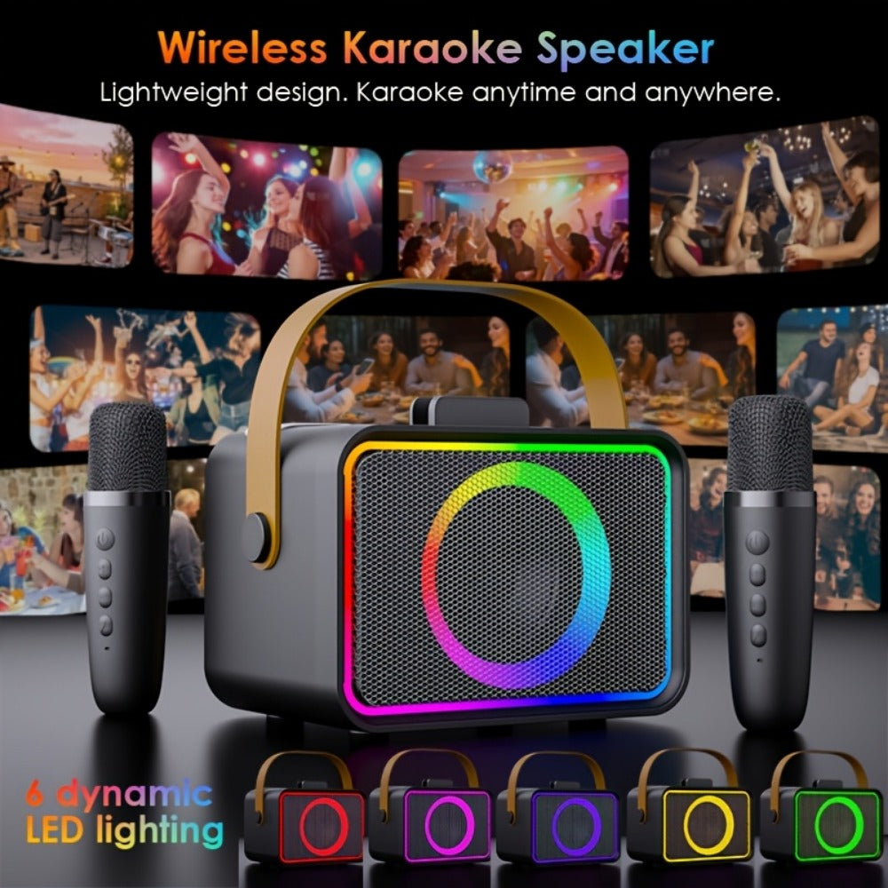 Portable PA Speaker, Black, Wireless, USB, Karaoke, Machine, Microphones for Parties
