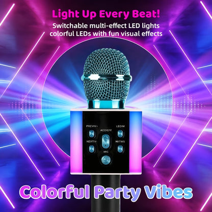 6-in-1 Wireless Karaoke Microphone Speaker with LED Lights and TWS