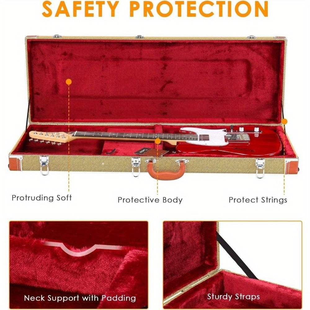 Guitar Case, Portable, Yellow, Square, PVC for Storage and Travel