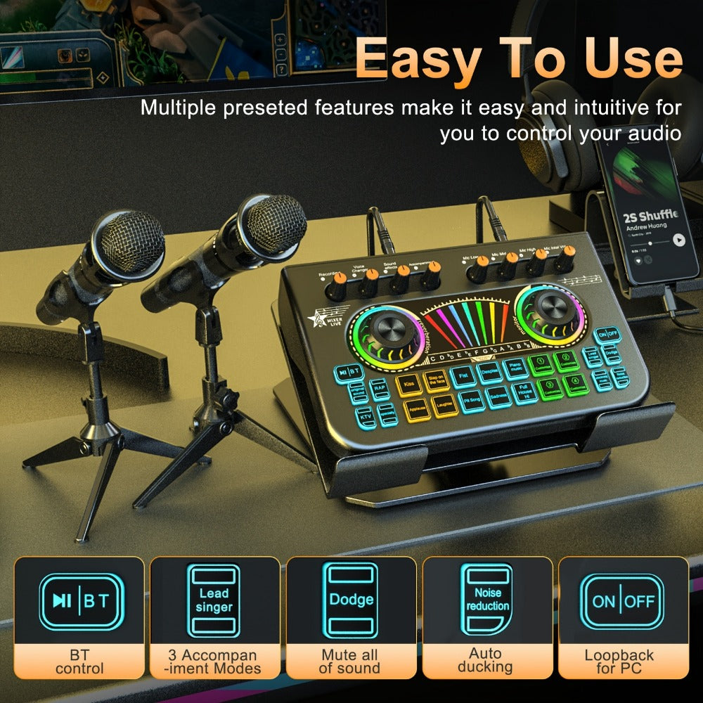 USB Audio Interface, Cardioid, USB, Rechargeable, Professional, Mixer for Recording