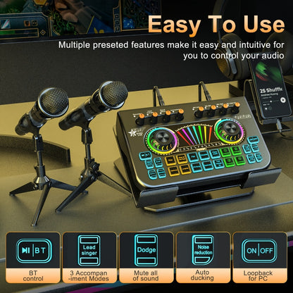USB Audio Interface, Cardioid, USB, Rechargeable, Professional, Mixer for Recording