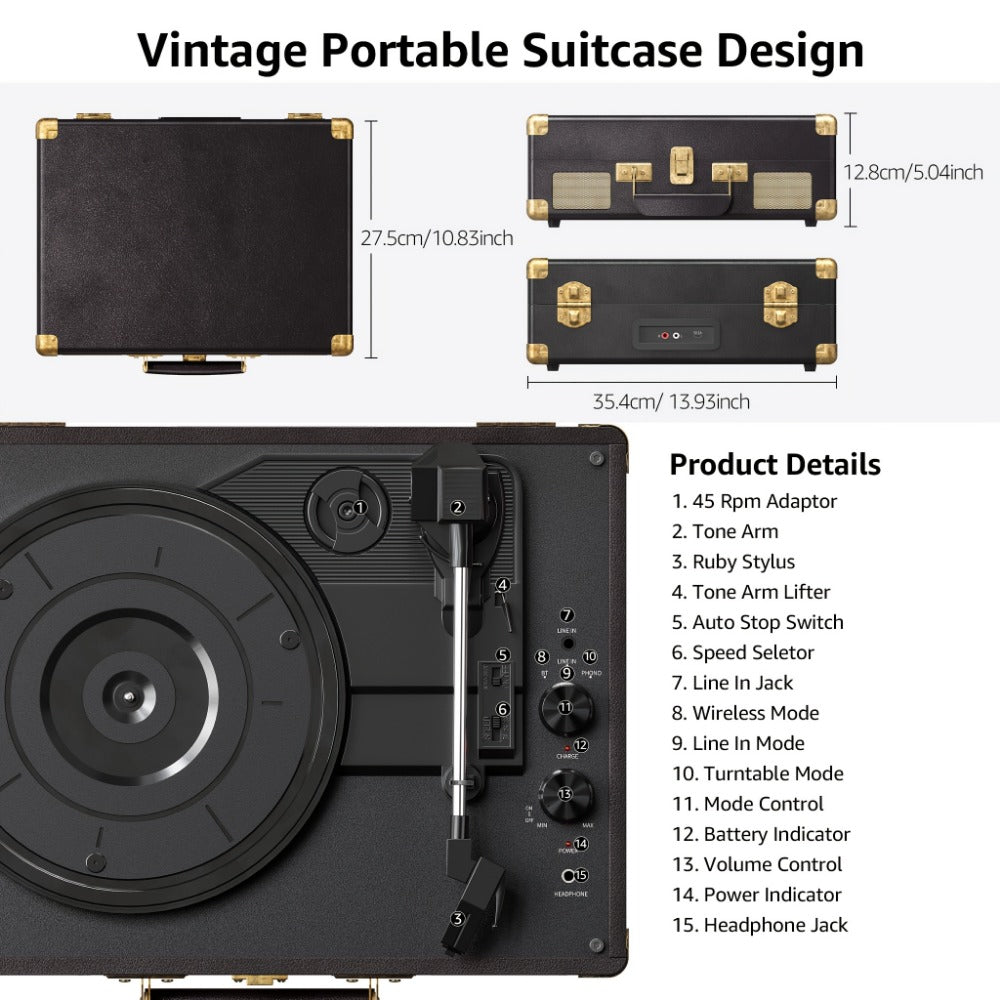 Vinyl Record, Wireless, Portable, Player, Built for Music Listening and Collecting