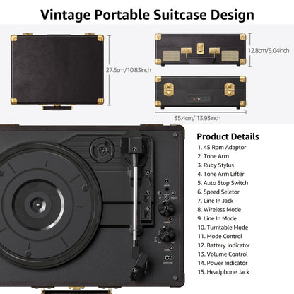 Vinyl Record, Wireless, Portable, Player, Built for Music Listening and Collecting