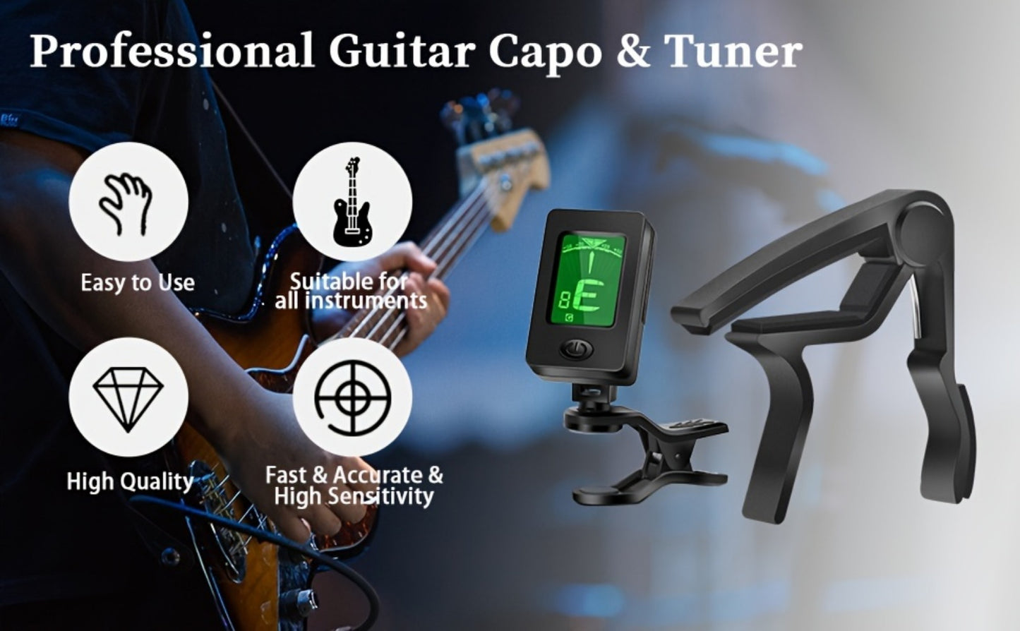 Chromatic Instrument Tuner, 9 Pcs Rosewood, Portable, Guitar, Accessories for Guitar