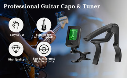 Chromatic Instrument Tuner, 9 Pcs Rosewood, Portable, Guitar, Accessories for Guitar