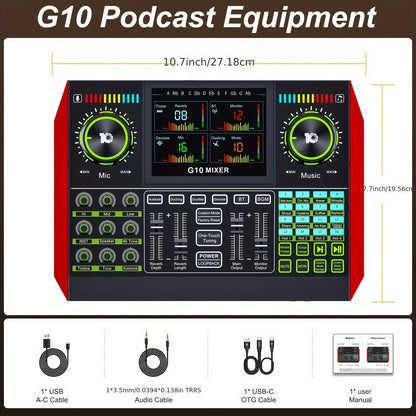 Tenlamp G10 Pro 5-Channel Audio Interface And DJ Mixer | 48V Phantom Power | USB Sound Card for Pc/Phone Live Streaming, KTV, Gaming, Recording