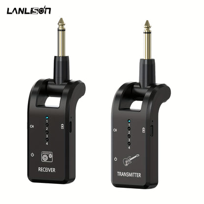 Upgrade 2. 4GHz Wireless Guitar System with Built-in Rechargeable Li-Battery, Wireless Guitar Transmitter and Receiver, for Electric Guitar, Bass, and Saxophone