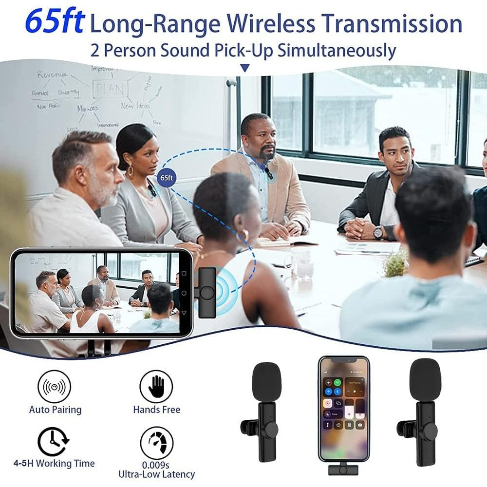 Recording Microphone, Wireless, USB-C, 2pcs, Lavalier for Recording and Streaming