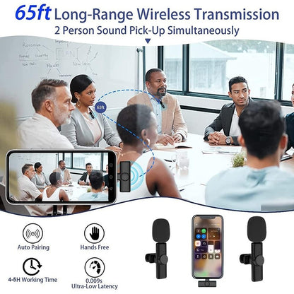 Recording Microphone, Wireless, USB-C, 2pcs, Lavalier for Recording and Streaming