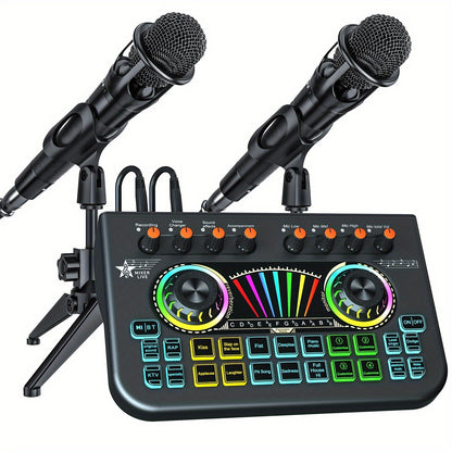 Professional Mixer, Suitable For Laptops, Mobile Phones, Game Recording, Streaming Podcasts, Internet Celebrities, Anchors, Live Streaming, Recording, Karaoke Video Studio Podcast Equipment Bundle, Condenser Mic, Dynamic Microphone, Sound Card