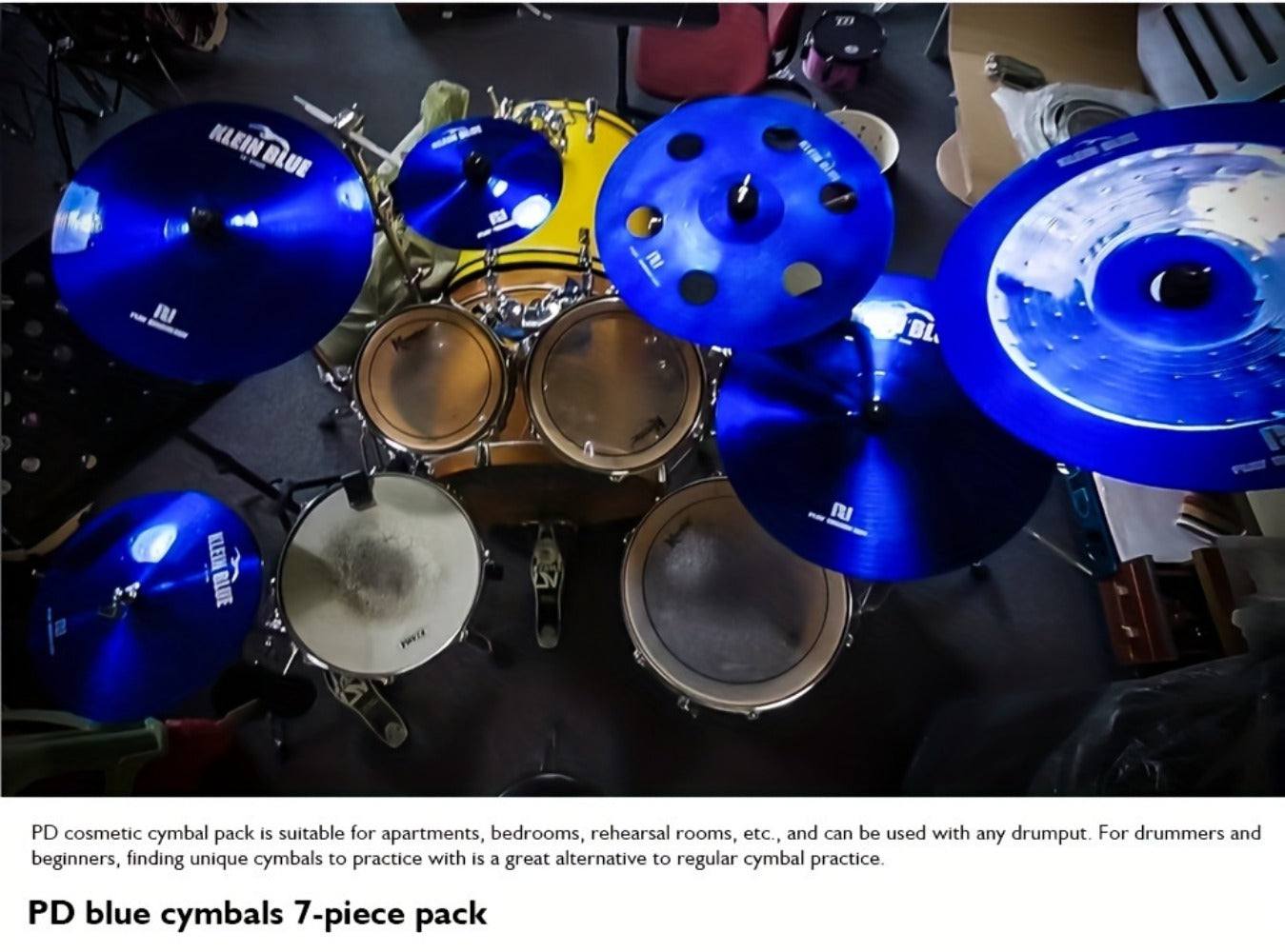 7-Piece Alloy Cymbal Set in Blue, Red or Black for Drum Practice