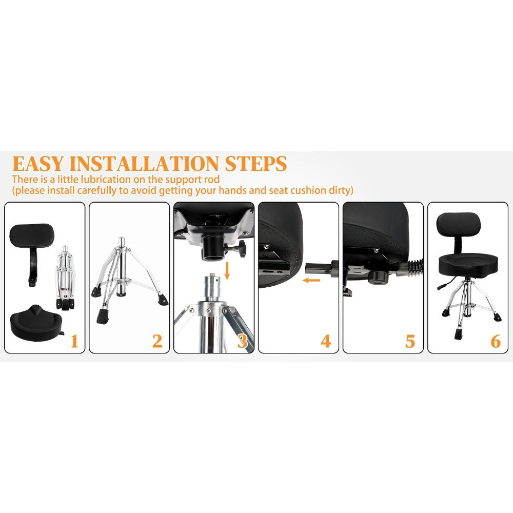 Hydraulic Drum Throne with Backrest, Adjustable Saddle Seat for Drummers