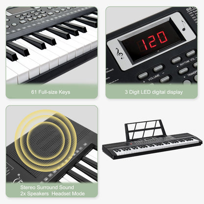 61-Key Digital Piano Starter Kit with Stand, Bench and Teaching Modes