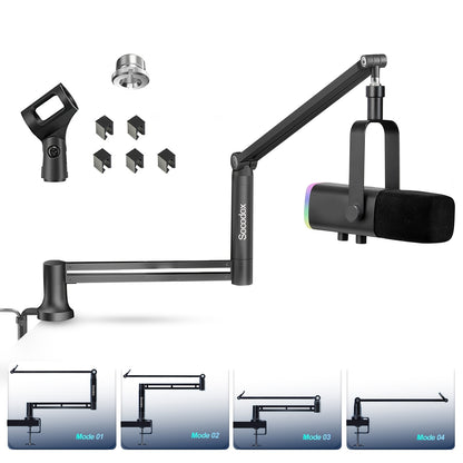 Boom Arm, 360° Rotatable Low Profile Microphone Stand, 4-Use Foldable Mic Arm Holds Up To 3.3lbs, With 3/8'' To 5/8'' Screw Adapter For QuadCast Elago
