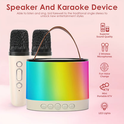 Portable Karaoke Speaker with 2 Wireless Mics, LED Lights and TWS