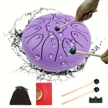 3-inch 6-tone Steel Tongue Drum, 6-inch 8-tone Hollow Drum Iron Drum, 6-inch 11-tone Outdoor Rain Drum, Percussion Instrument, with Travel Bag, Music Book, Drumsticks And Stand