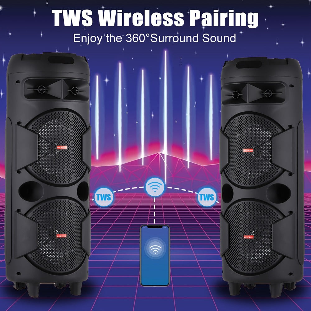 Portable PA Speaker, 59cm, Remote Control, Bluetooth, Dual, Karaoke for Parties