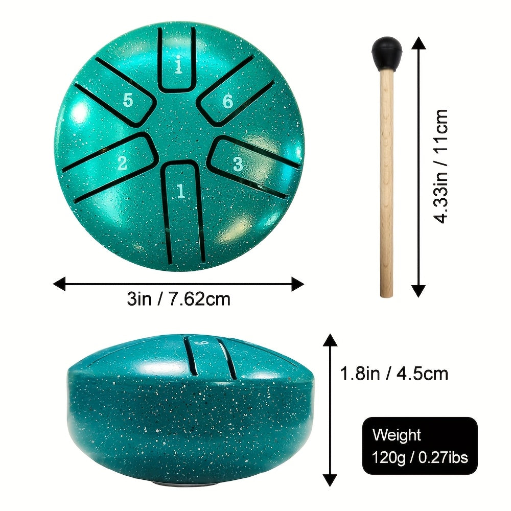 3-inch 6-tone Steel Tongue Drum, 6-inch 8-tone Hollow Drum Iron Drum, 6-inch 11-tone Outdoor Rain Drum, Percussion Instrument, with Travel Bag, Music Book, Drumsticks And Stand
