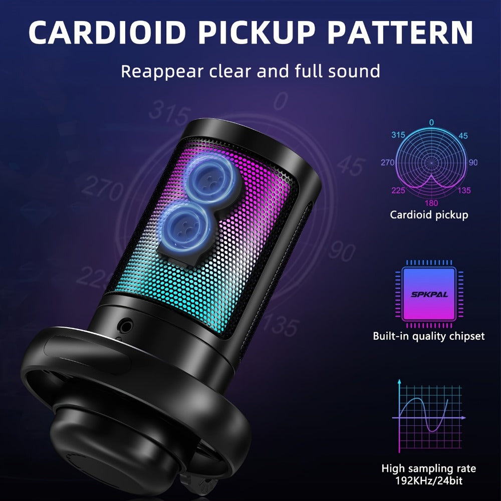 Recording Microphone, USB, RGB, USB-C, Computers, Ideal for Recording and Streaming