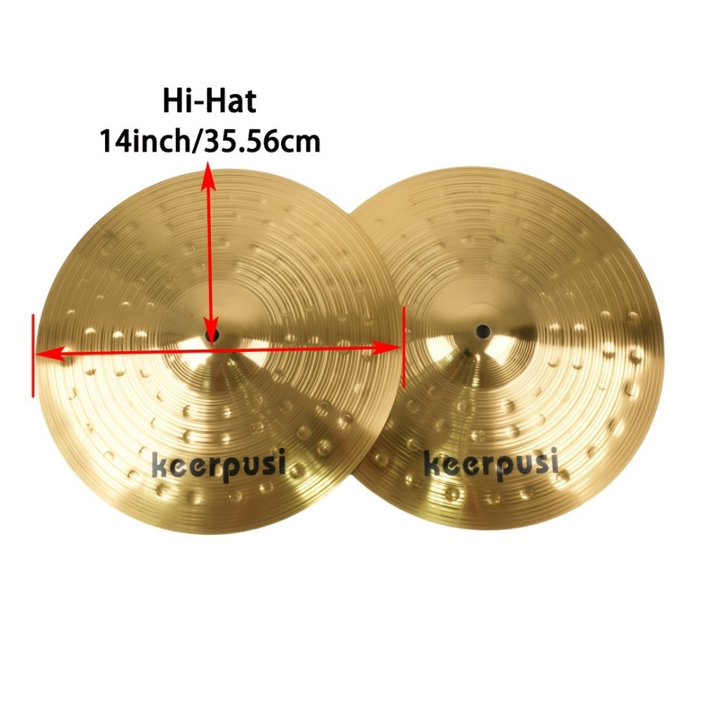 14-Inch Hi-Hat Cymbals Pair, Gold Drum Cymbal Set by Keerpusi