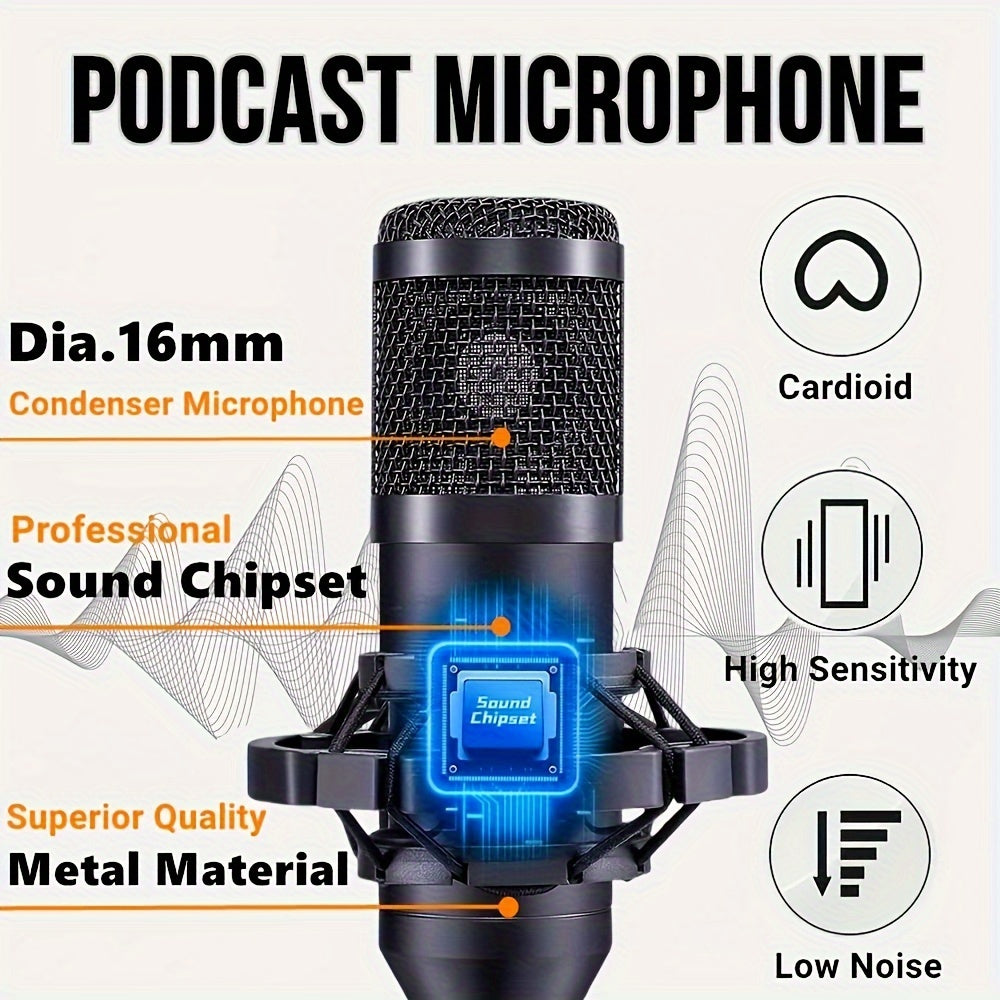 Podcast Equipment Bundle for 2, Wired Microphone, V8S Audio Interface with All in One Live Sound Card And BM800 Condenser Microphone, Podcast Microphone, Perfect for Recording, Live Streaming
