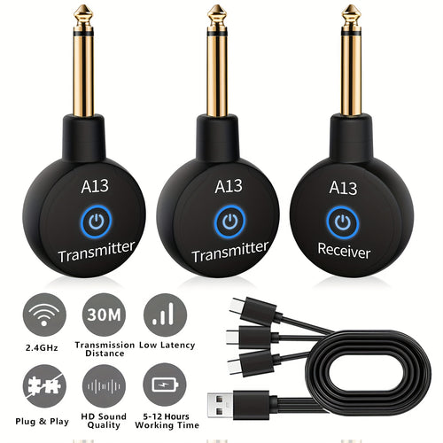 Wireless Guitar System 2.4GHz Wireless Guitar Transmitter Receiver Rechargeable Audio Wireless Transmitter 2 Modes, Rechargeable Li-Battery, 100ft Range, 10H, Plug & Play for Electric Guitar, Bass, Violin, Keyboard