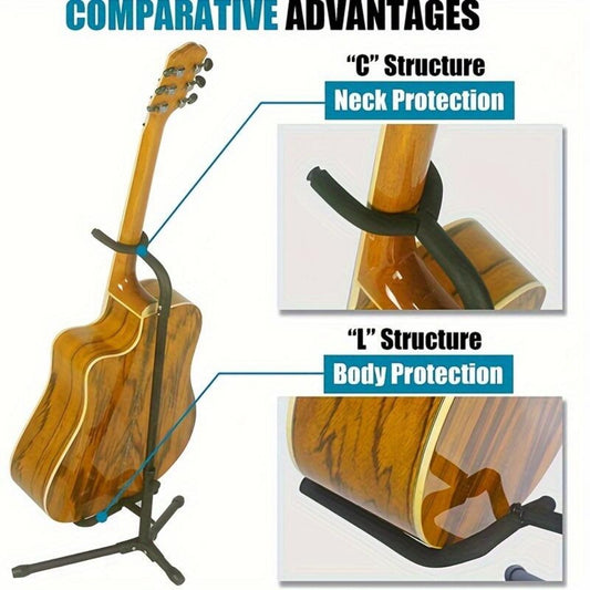 Adjustable and Removable Guitar Stand - Ergonomic C-shaped Design for Neck and Body Protection, Black Iron with Padded Support - Perfect for Acoustic Guitars, Electric and Bass Guitars, Guitar Accessories