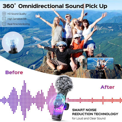 Recording Microphone, Wireless, USB-C, 2pcs, Lavalier for Recording and Streaming
