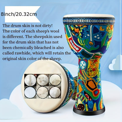 Handmade Campfire 8-inch Traditional African Jambe Hand Drum - Beginner's Goat Skin Hand Drum, Percussion Instrument, Suitable for Party Gatherings, Birthday Gifts