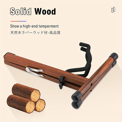 Guitar Stand, Musical Instrument Guitar, Foldable, Adjustable, Solid, Wood, Walnut