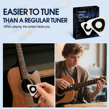 Guitar Tuner Pick 4-in-1 - 0.5-0.75-1.0mm Plectrum, 12 Equal Temperaments, Precision Tuning for Electric & Acoustic Guitars, Bass, Ukulele, Violin, Bass, Banjo, Chromatic